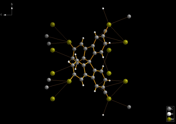 Screenshot of COD:1501635 after command 'Create Molecules Directly',
                        followed by 'Expand' (i.e. get neighbouring atoms via contacts)