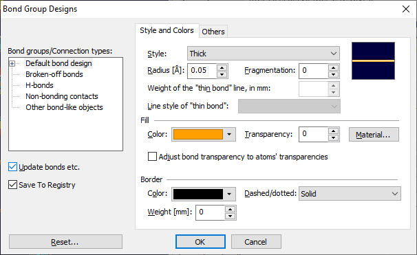 Bond Group Designs dialog with settings for default bond design