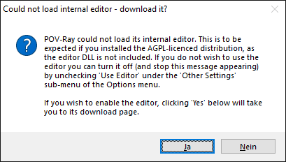 Screenshot of POV-Ray editor not available message
