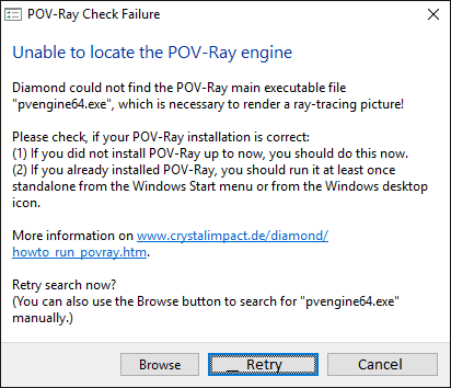 Screenshot of POV-Ray Check Failure message