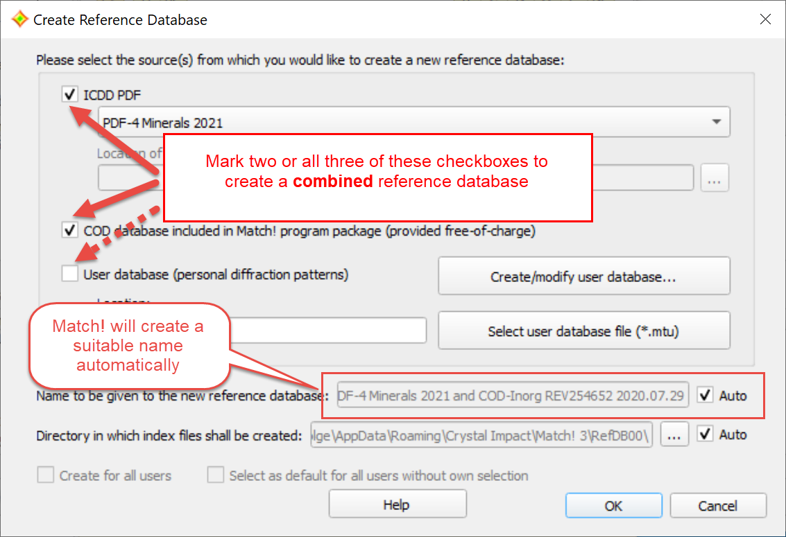 Mark these checkboxes to create a combined reference database.